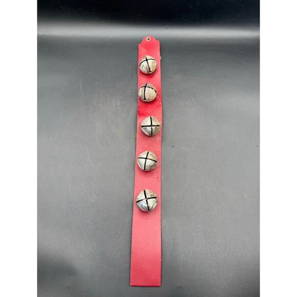 Vintage Bevin Bros. Christmas Jingle Bells on Red Leather Strap - Picture 2 of 8